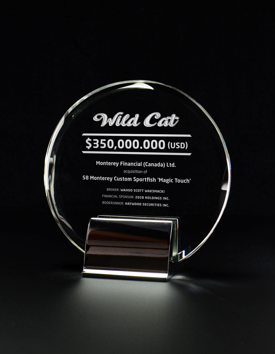 Crystal Ovation deal toy featuring custom M&A corporate engraving