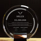 Precision sandblast engraving listing deal details on a clear crystal tombstone