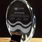 Angled view of the elegant optic crystal Ovation financial tombstone