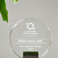 Precision sandblast engraving listing deal details on a clear crystal tombstone
